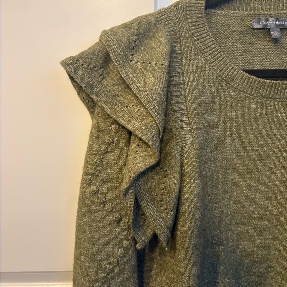 Stylish Olive Ruffle Sweater - Picture 3 of 6